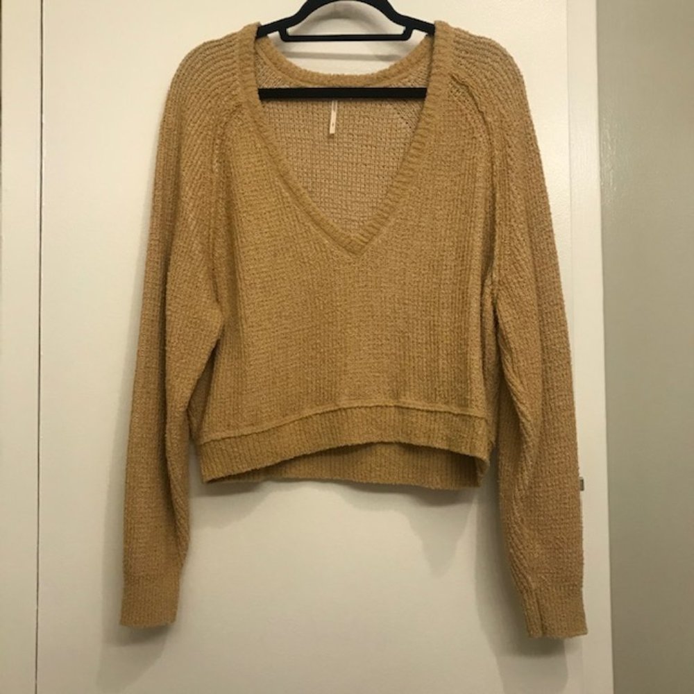Free People Cropped V-neck Mustard Sweater